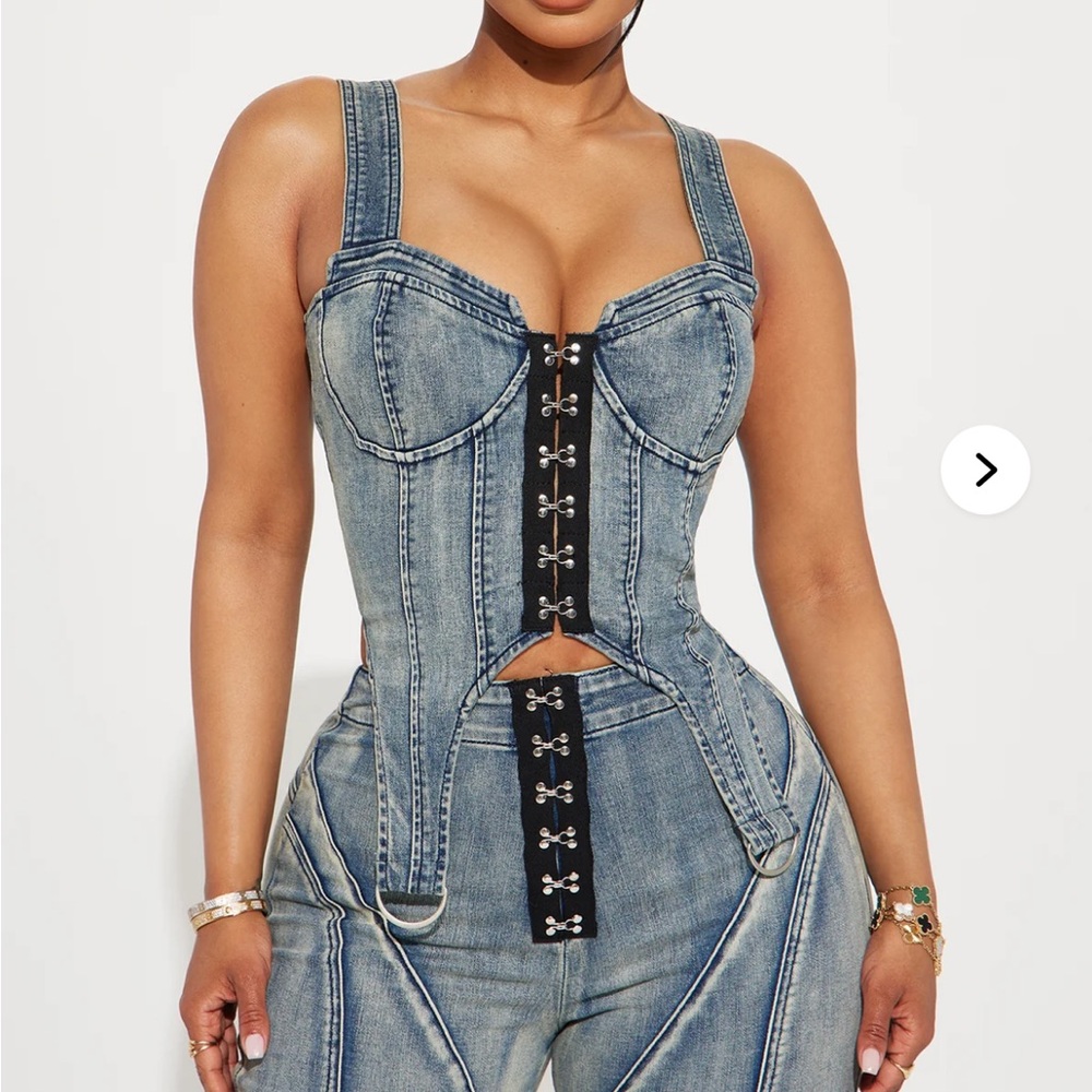 Denim Corset Top with Hook Details nwt